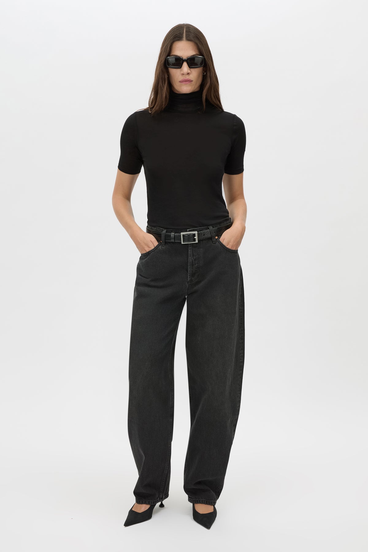 Dakota Elbow Sleeve Top - CAMILLA AND MARC Dakota slim fit black top with ribbed turtle neck