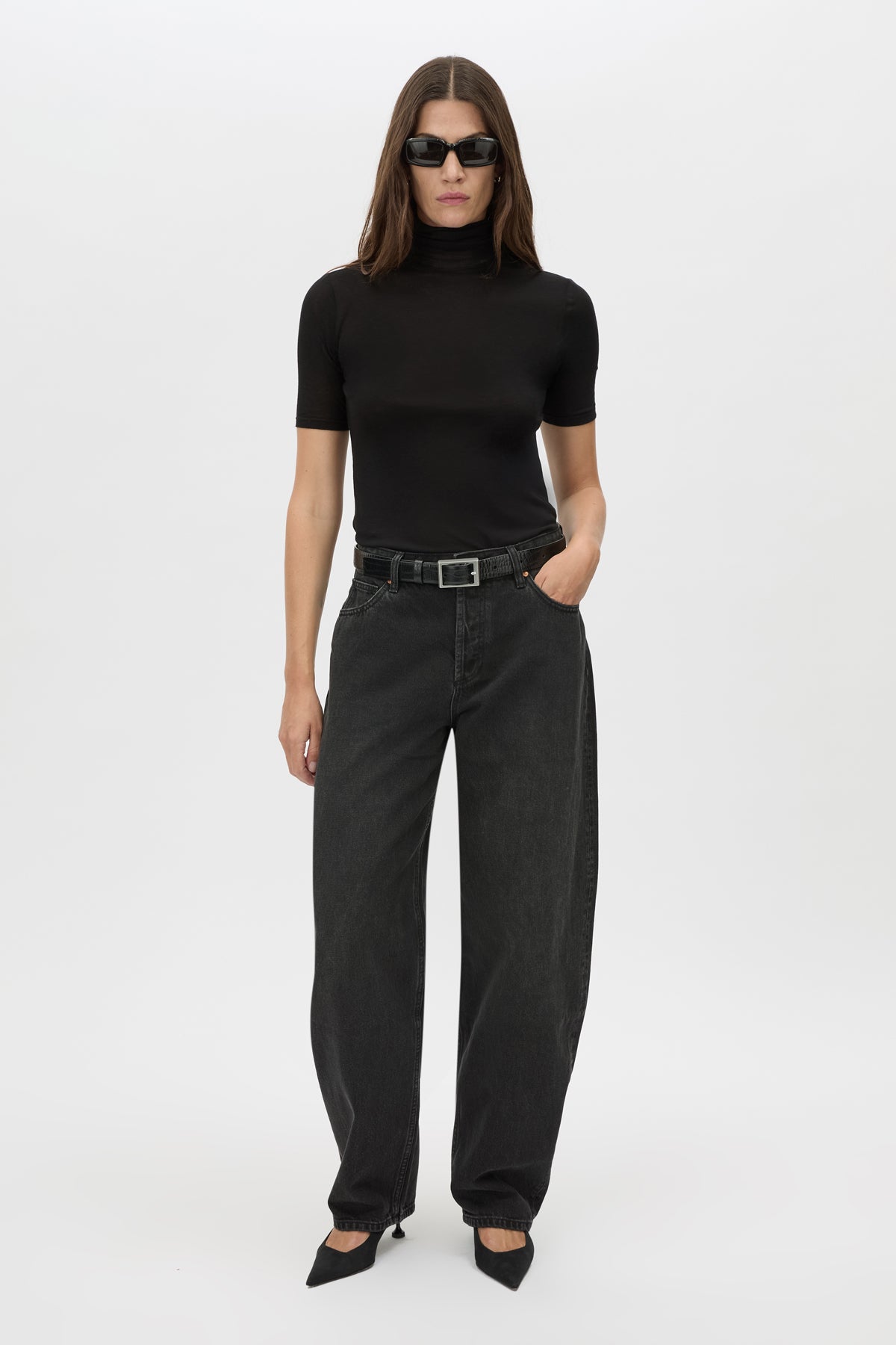 Dakota Elbow Sleeve Top - CAMILLA AND MARC Dakota slim fit black top with ribbed turtle neck