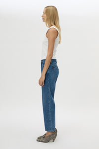 Side view CAMILLA AND MARC Daria Denim Jean in Dark Classic Blue with a straight‑leg fit and classic pocket detailing.
