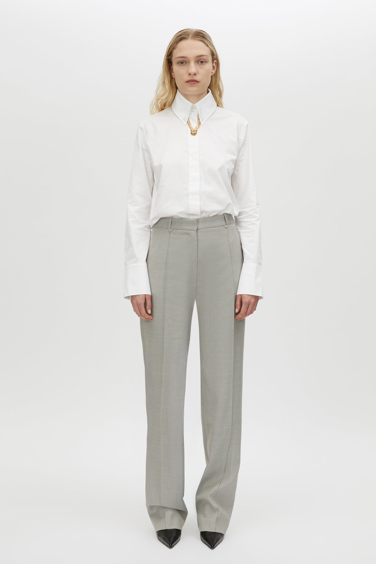 Denis Long Sleeve Shirt - CAMILLA AND MARC Denis long sleeve man style white shirt with snake chain detail
