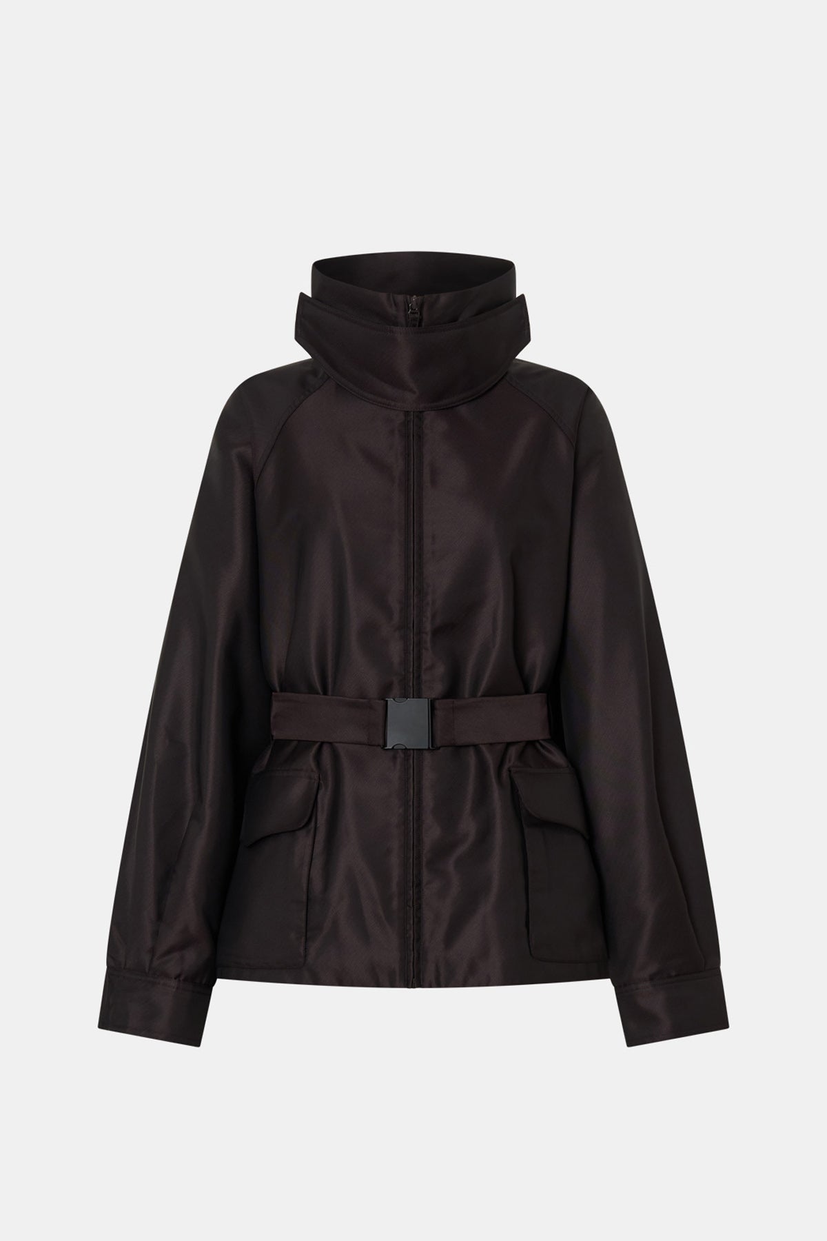 Ghost view CAMILLA AND MARC Drea Puffer Jacket in Espresso Brown with funnel neck and padded puffer silhouette.