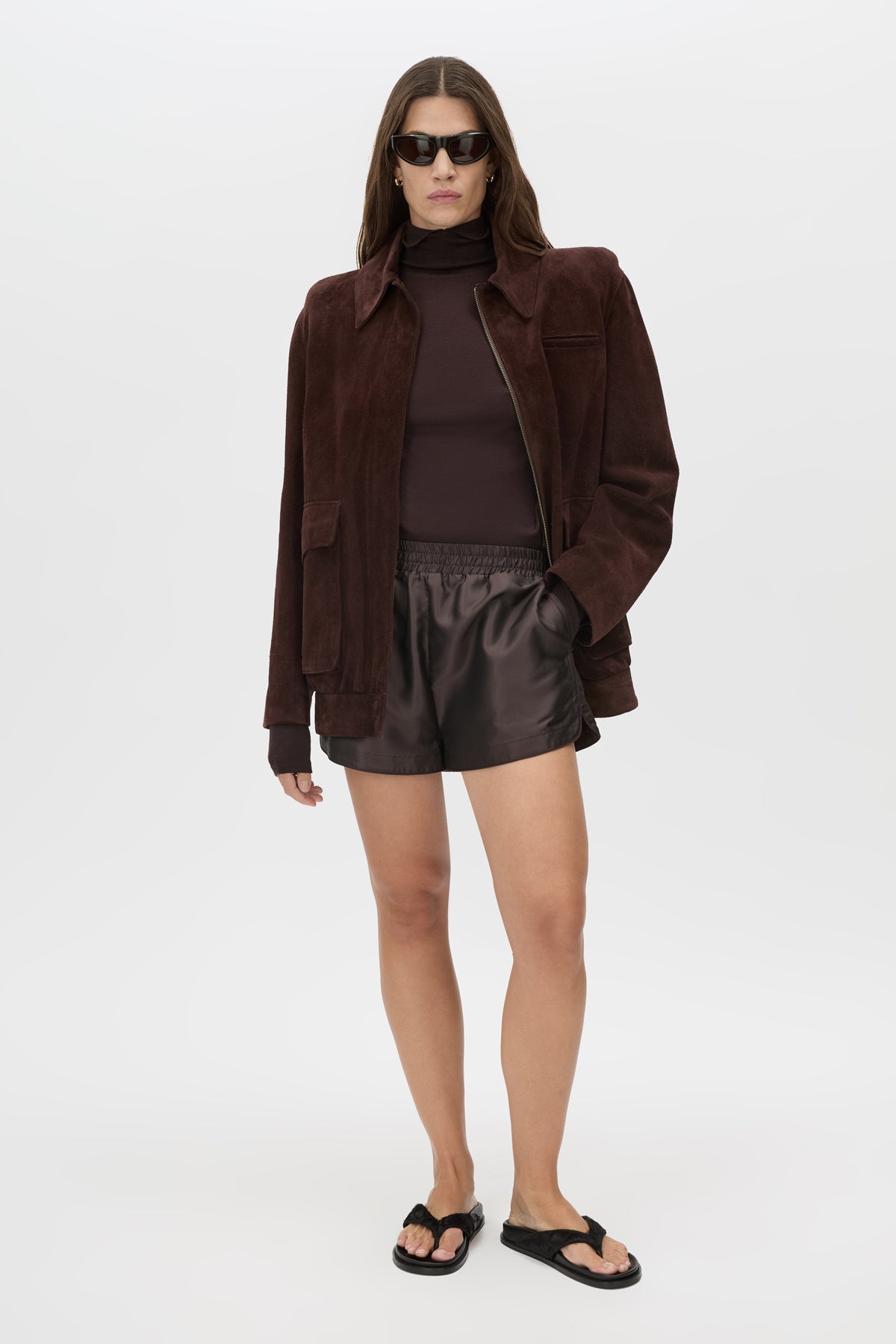 Drea Mini Short - CAMILLA AND MARC Drea brown mini short in a twill jacquard fabrication