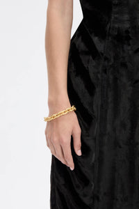 Front view CAMILLA AND MARC Eagan Bracelet in gold with handcrafted ruched chain links in solid brass.