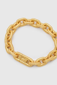 Ghost view CAMILLA AND MARC Eagan Bracelet in gold with handcrafted ruched chain links in solid brass.