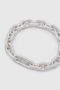 Ghost view CAMILLA AND MARC Eagan Bracelet in silver with handcrafted ruched chain links in solid brass.