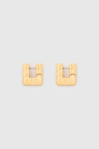 Ghost view CAMILLA AND MARC Eagan Huggies in gold with square huggie design and ruched texture.