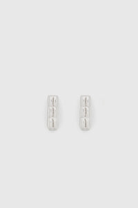 Ghost view CAMILLA AND MARC Eagan Huggies in silver with square huggie design and ruched texture.