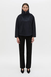 Front view CAMILLA AND MARC Eira hooded pullover in navy.