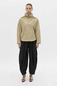 Front-styled view CAMILLA AND MARC Eira hooded pullover in oyster.