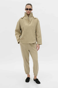Front view CAMILLA AND MARC Eira hooded pullover in oyster.
