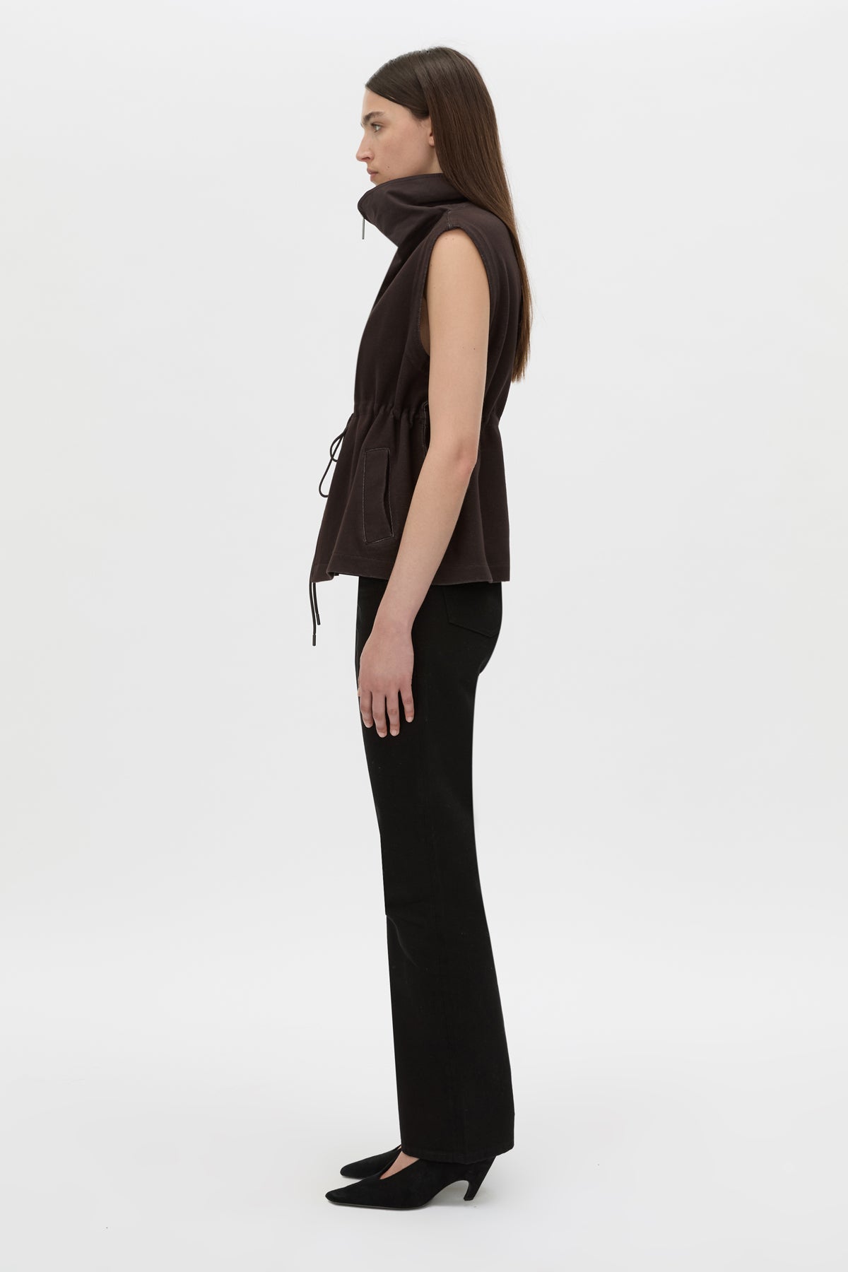 Side view CAMILLA AND MARC Eira sleeveless vest in hickory.