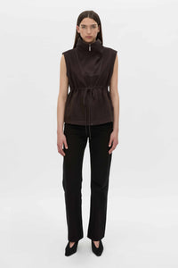 Front-styled view CAMILLA AND MARC Eira sleeveless vest in hickory.