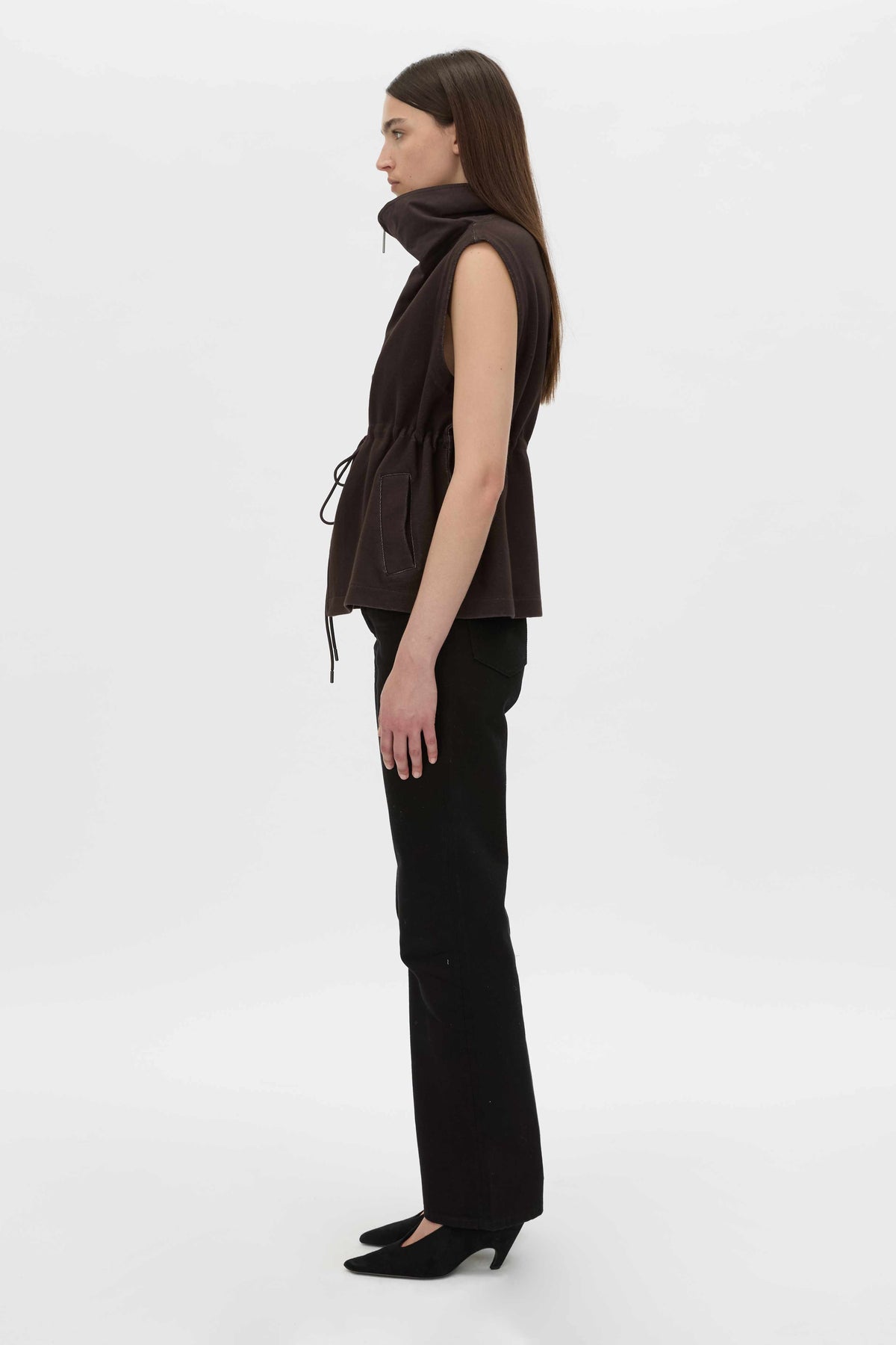 Side view CAMILLA AND MARC Eira sleeveless vest in hickory.