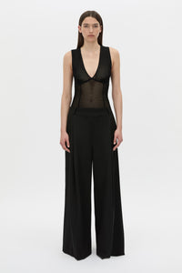 Front-styled view CAMILLA AND MARC Elandra textured bodysuit in black.
