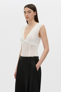 Cropped view CAMILLA AND MARC Elandra textured bodysuit in ivory.