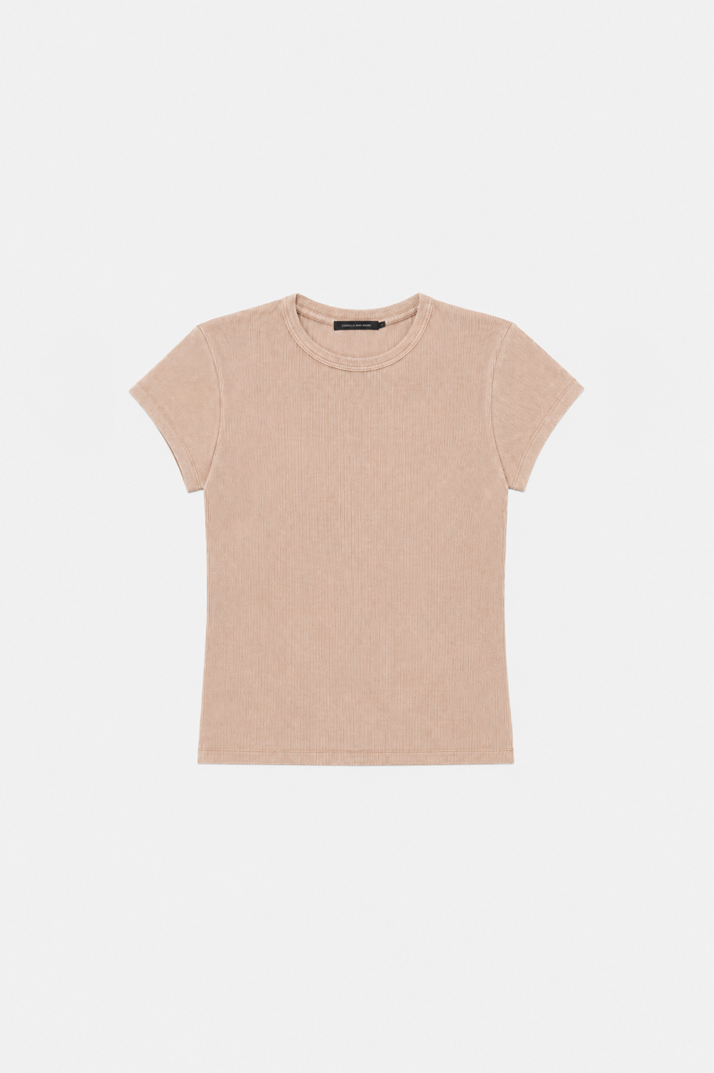 Back angle CAMILLA AND MARC Elara rib logo tee in rosewood.
