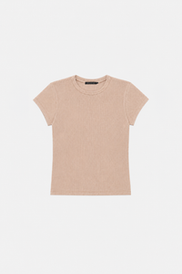 Back angle CAMILLA AND MARC Elara rib logo tee in rosewood.