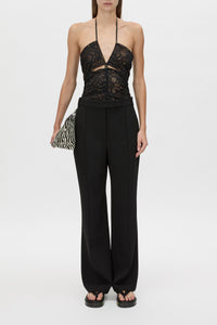 Eleri Bodysuit - CAMILLA AND MARC Eleri black halter neck lace bodysuit with V-neckline