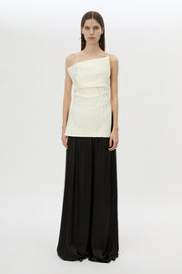 Front styled view CAMILLA AND MARC Elise Top in Cream with sculpted fit, off‑shoulder design and side hem splits.