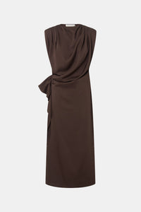 Ghost view CAMILLA AND MARC Elowyn Midi Dress in Espresso Brown with draped detailing.