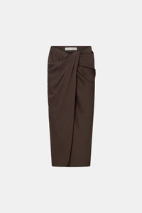 Ghost view CAMILLA AND MARC Elowyn Wrapped Midi Skirt in Espresso Brown with front draped detailing.