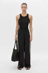 Front-styled view CAMILLA AND MARC wide-leg Enna Pant in black with an elasticated high‑waistband.