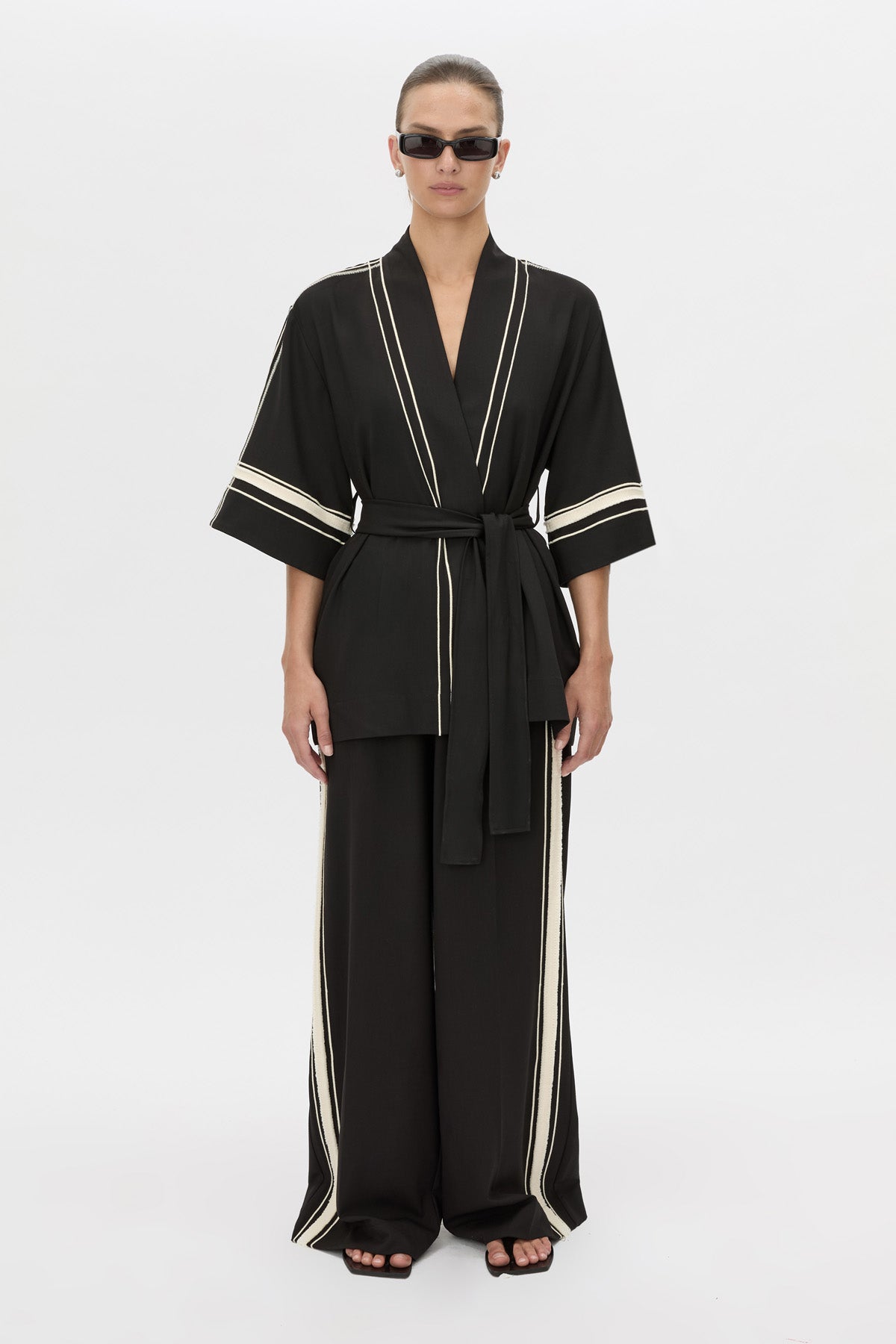 Front view CAMILLA AND MARC wide-leg Enna Pant in black with an elasticated high‑waistband.