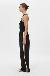 Side view CAMILLA AND MARC wide-leg Enna Pant in black with an elasticated high‑waistband.