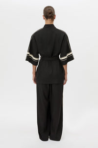 Back view CAMILLA AND MARC relaxed Enna Robe in black with embroidery detail.