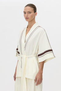 Cropped view CAMILLA AND MARC relaxed Enna Robe in stone with embroidery detail.
