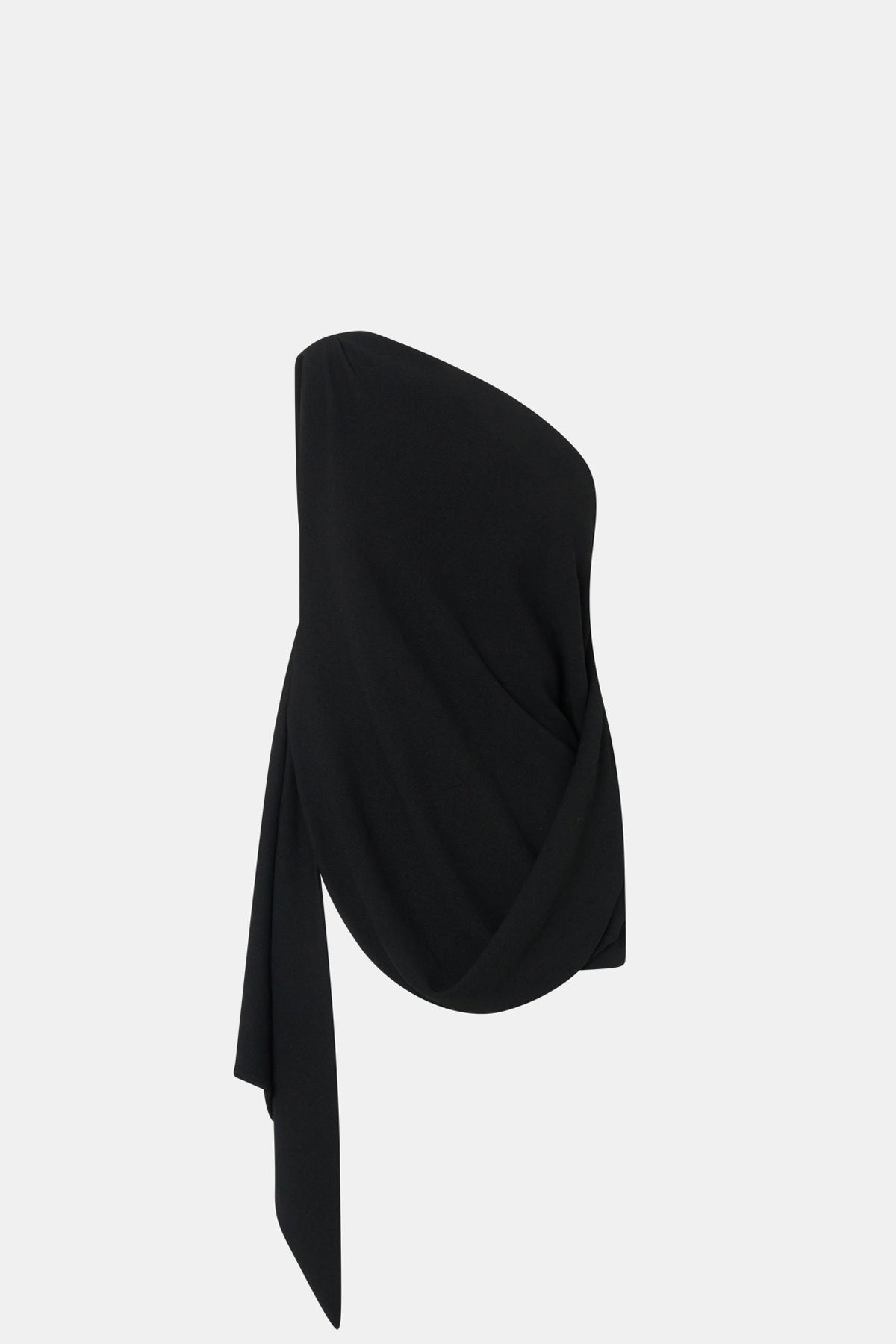Ghost view CAMILLA AND MARC Eon Top in Black with a draped asymmetric silhouette.