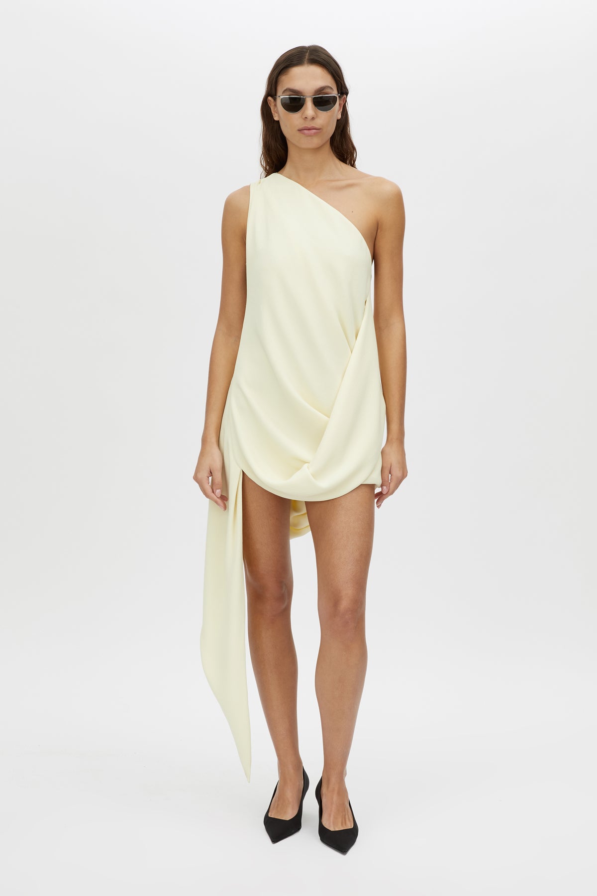 Eon Dress - CAMILLA AND MARC Eon asymmetric draped one-shoulder mini dress in lemon yellow