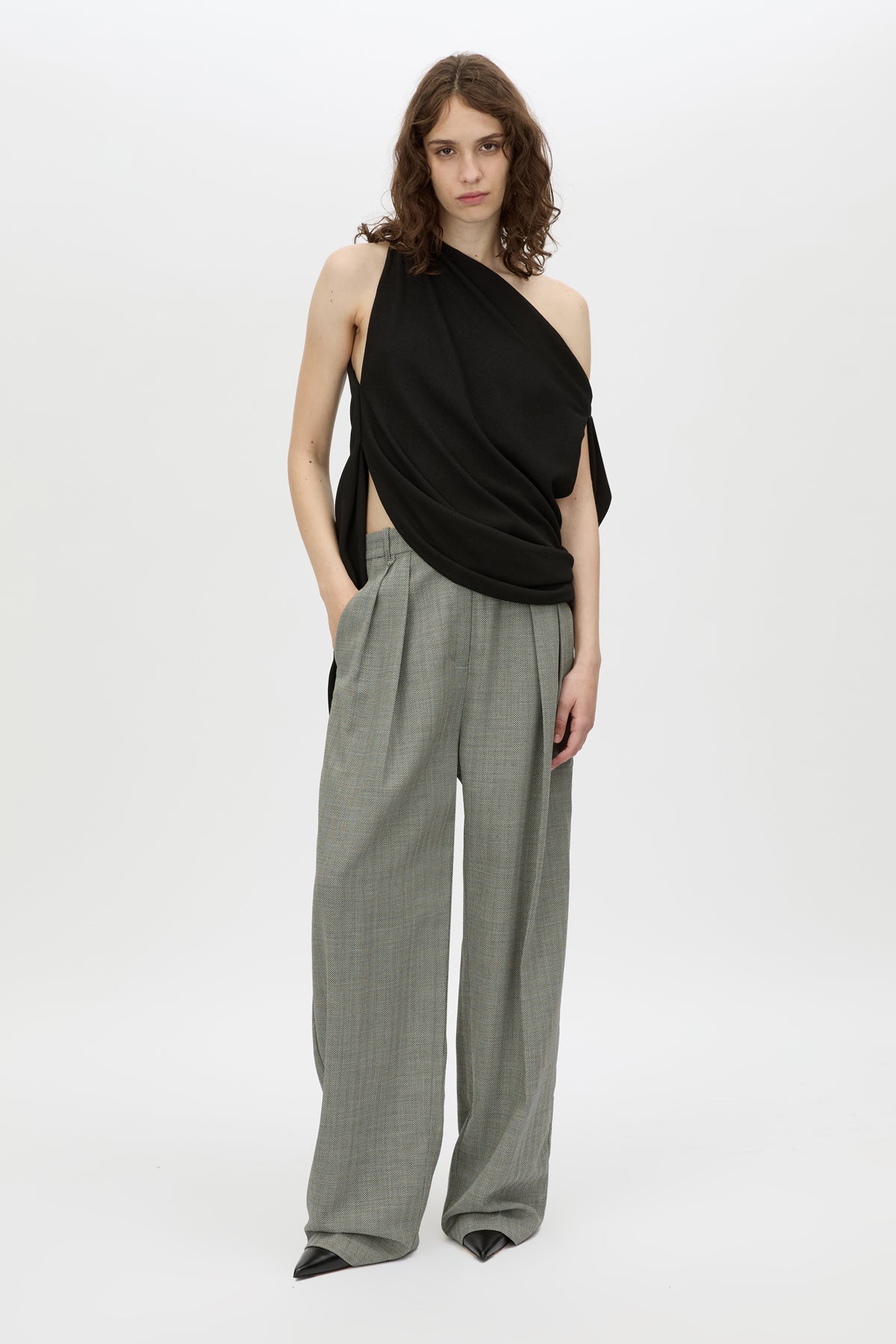 Eon Top - CAMILLA AND MARC Eon draped asymmetric one-shoulder top in black