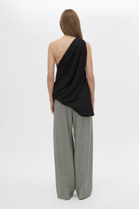 Back view CAMILLA AND MARC Eon Top in Black with a draped asymmetric silhouette.