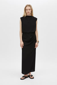 Front Styled View CAMILLA AND MARC Eon Maxi Dress in black with draped low cowl back