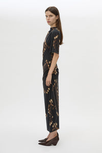 Side view CAMILLA AND MARC Ephyra Midi Dress in Ephyra Print with short sleeves and a draped silhouette. 