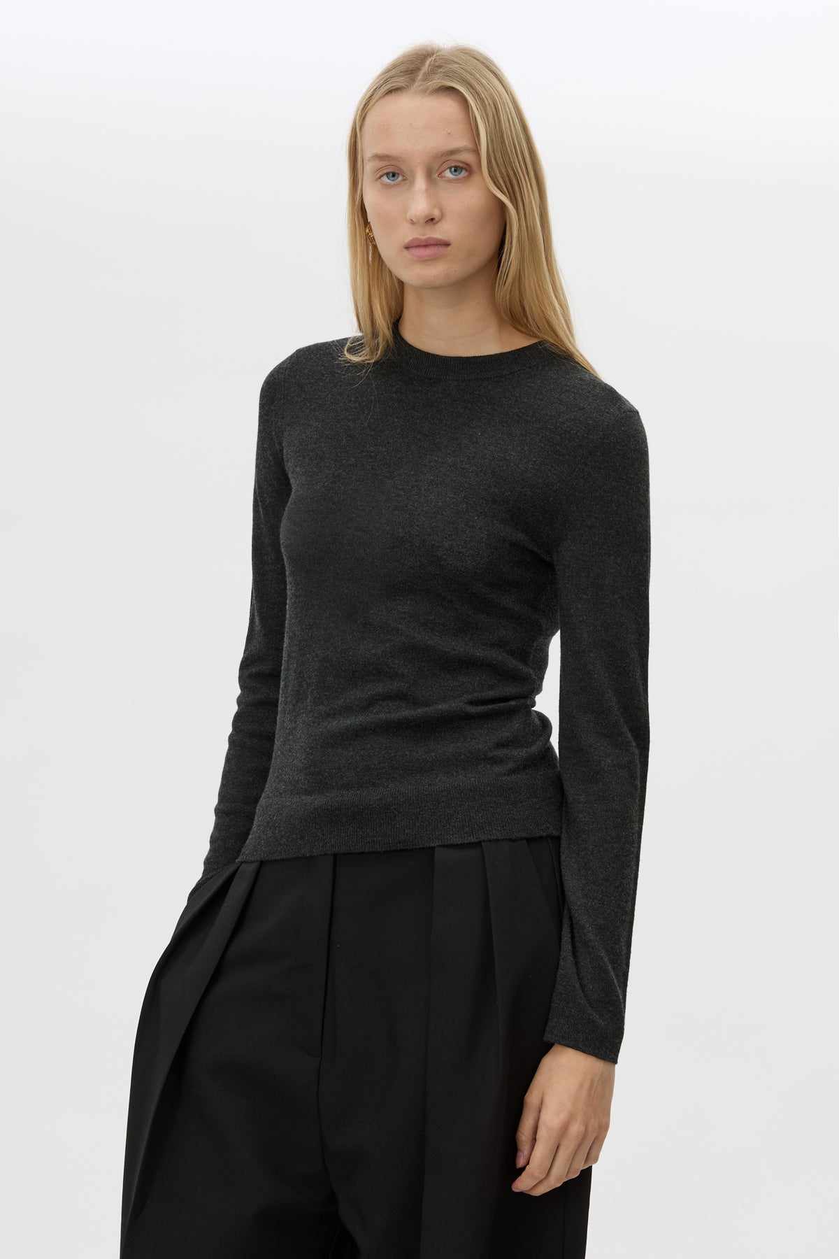 Cropped view CAMILLA AND MARC Esme Knit Sweater in Graphite Grey with crew neckline, ribbed trims and single‑jersey knit.