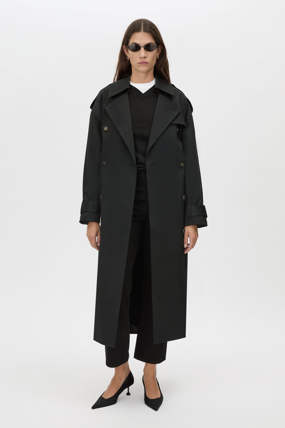 Evans Classic  Trench Coat - CAMILLA AND MARC Evans classic trench coat in black in twill fabrication