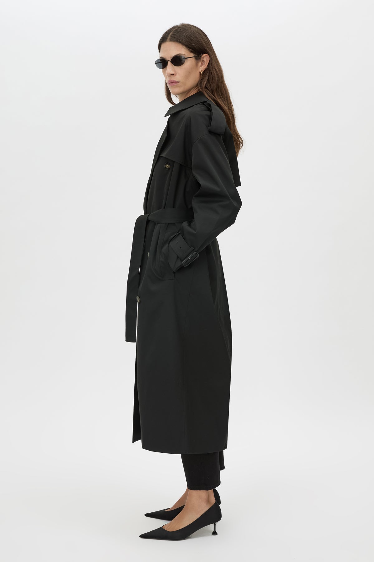 Evans Classic  Trench Coat - CAMILLA AND MARC Evans classic trench coat in black in twill fabrication