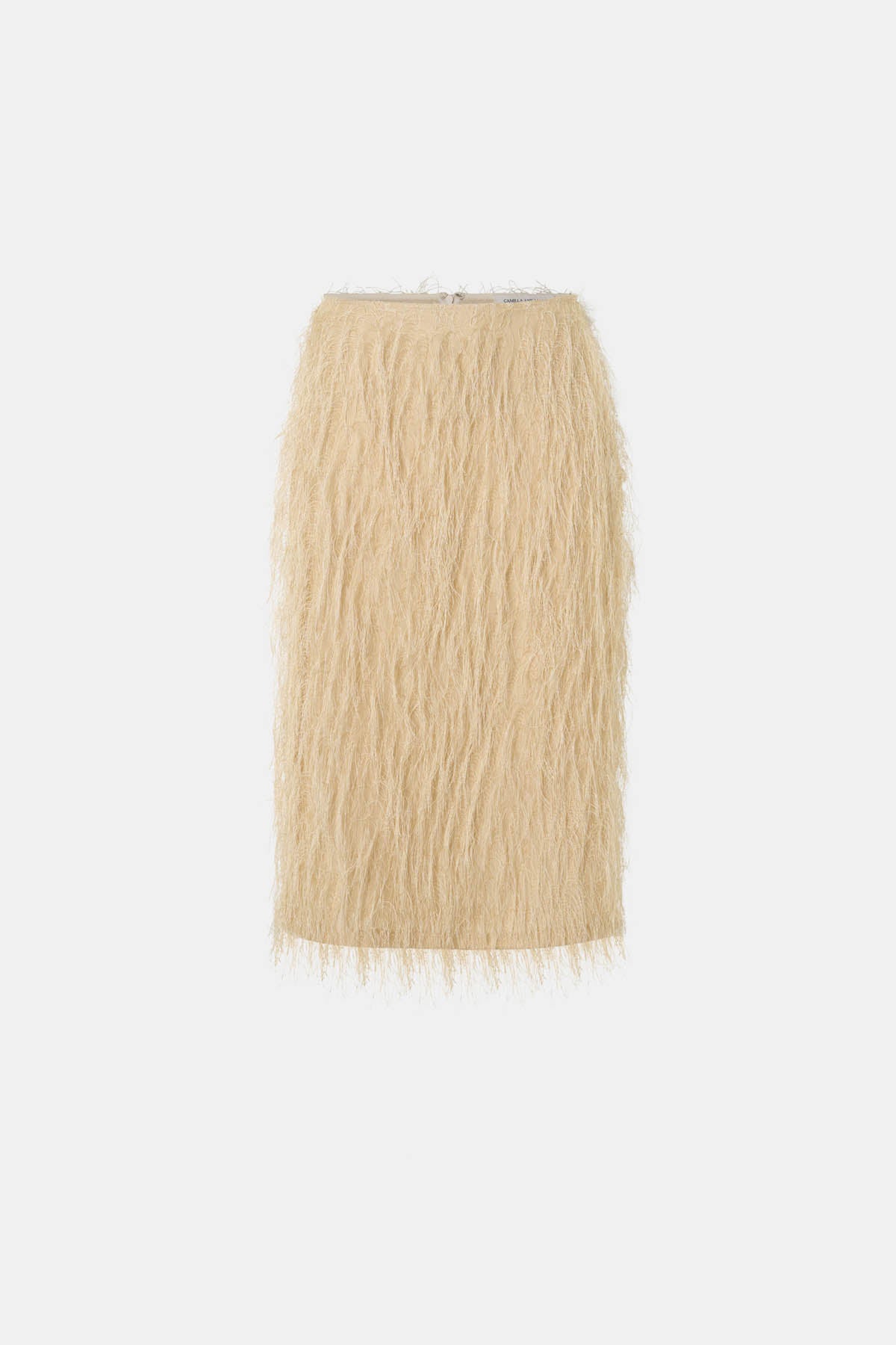 Ghost view CAMILLA AND MARC Evia Midi Skirt in textured beige with a fixed high‑waistband.