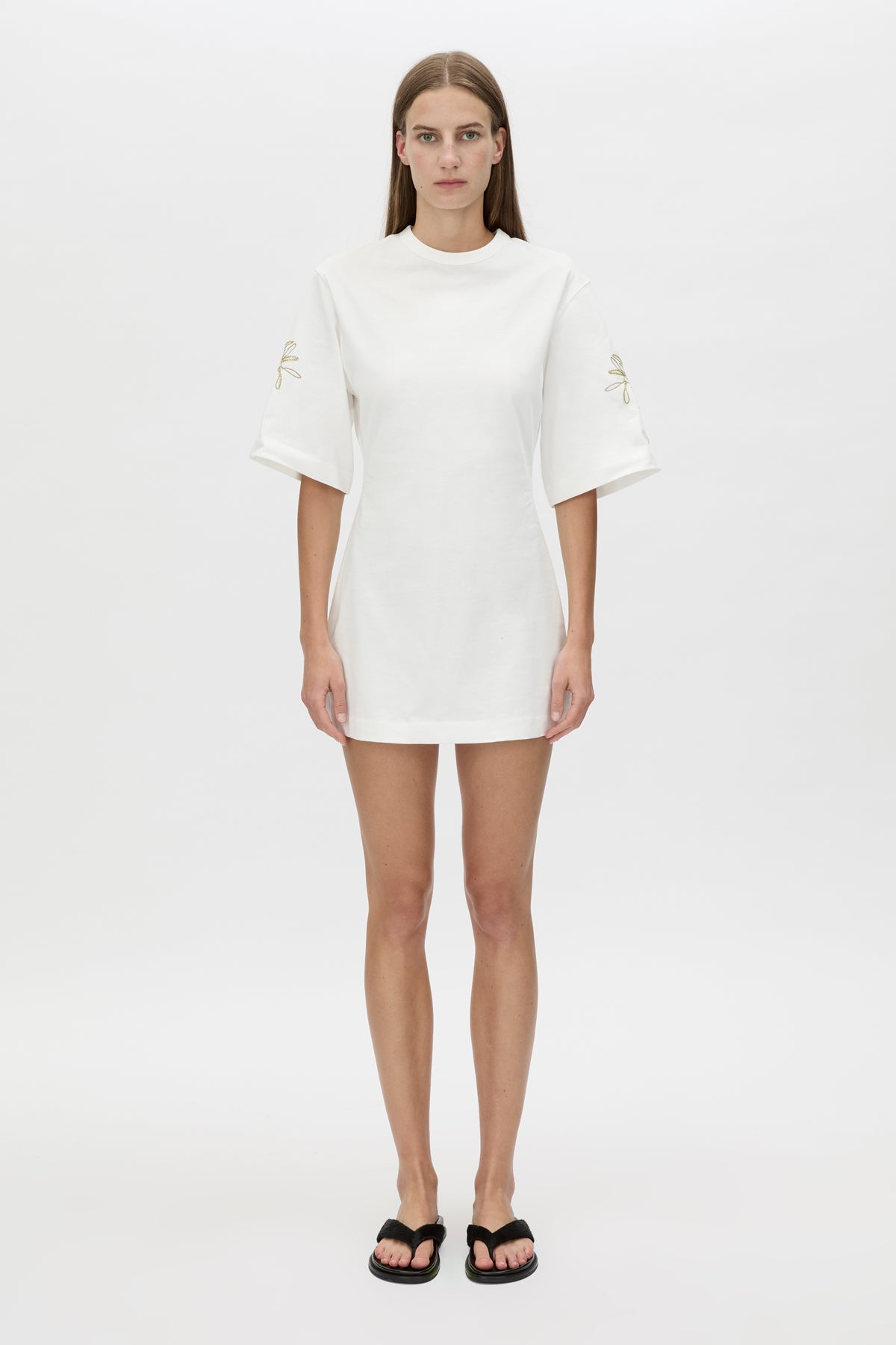 Eviva Mini Dress - CAMILLA AND MARC Eviva mini dress in soft white with beaded chainstitch embroidery