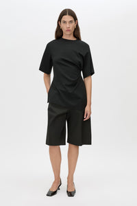 Felix Top - CAMILLA AND MARC Felix black crew neck asymmetric draped top with side split