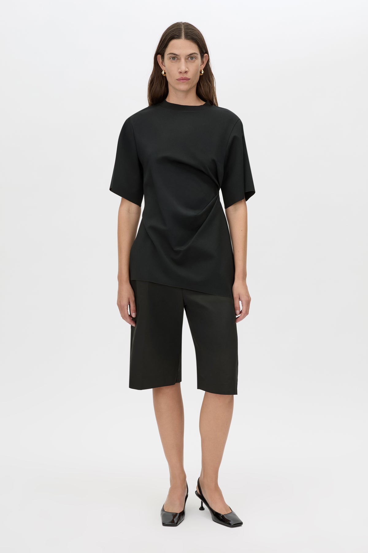 Felix Top - CAMILLA AND MARC Felix black crew neck asymmetric draped top with side split