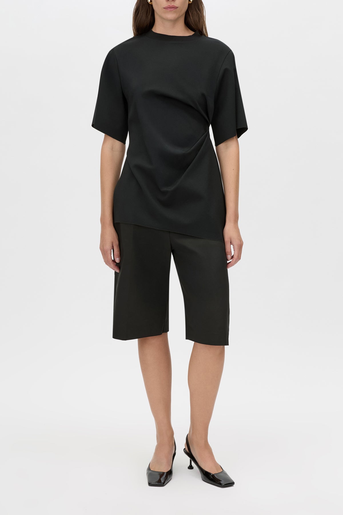 Felix Top - CAMILLA AND MARC Felix black crew neck asymmetric draped top with side split