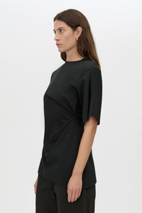 Felix Top - CAMILLA AND MARC Felix black crew neck asymmetric draped top with side split