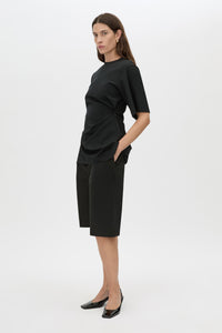 Felix Top - CAMILLA AND MARC Felix black crew neck asymmetric draped top with side split