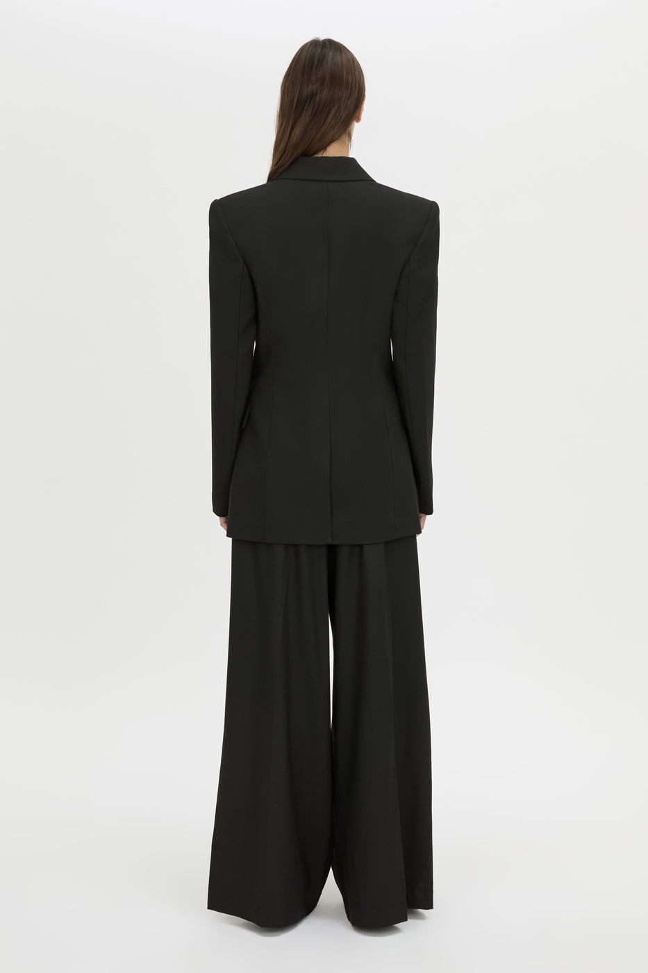 Back view CAMILLA AND MARC Floret single-breasted fitted blazer in black.