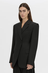 crop view CAMILLA AND MARC Floret single-breasted fitted blazer in black.