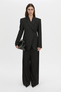 Front-styled view CAMILLA AND MARC Floret single-breasted fitted blazer in black.