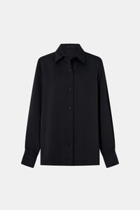Ghost view CAMILLA AND MARC Ground Satin Long Sleeve Shirt in Black with collared neckline.